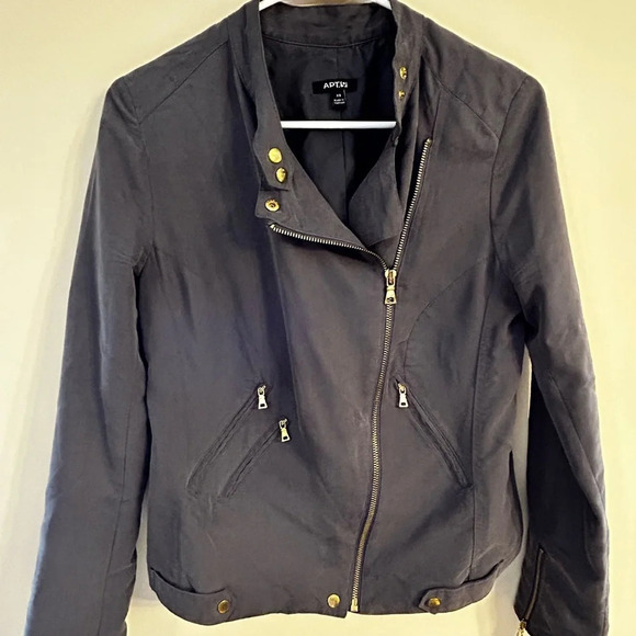 Apt. 9 Jackets & Blazers - Apt 9 Slate Gray Moto Jacket Lined Size Xs Full Asymmetric Zip Fabric GUC